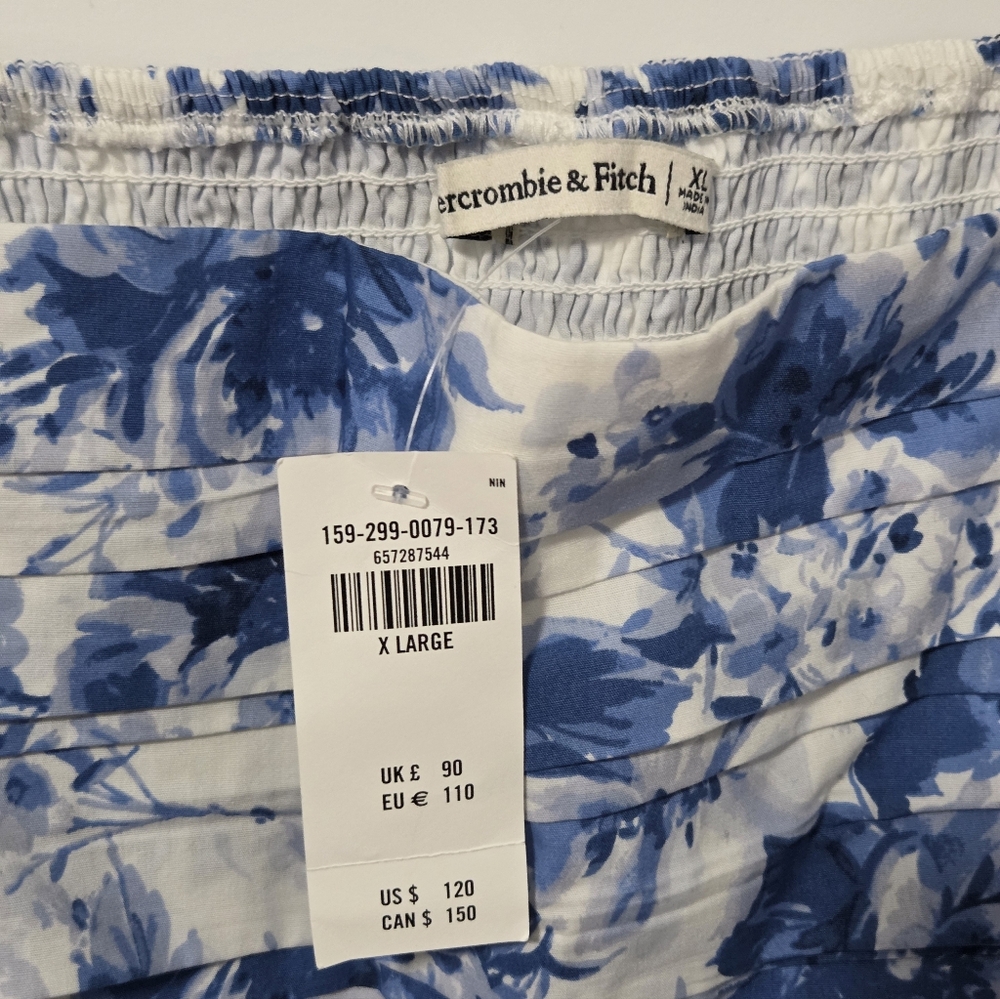 Abercrombie & Fitch NWT Emerson Poplin Puff Sleeve Midi Dress Blue- Size XL - Picture 6 of 7